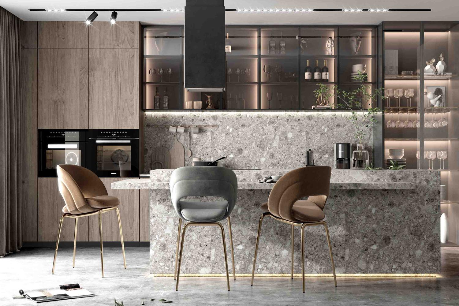 Kitchen Cabinets with Island Modern Style Smooth Look Finish