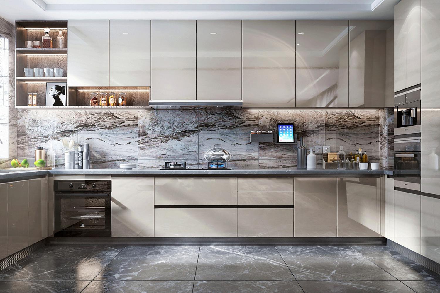 Wooden Kitchen Cabinets Durable Lacquer Finish Glossy Finish