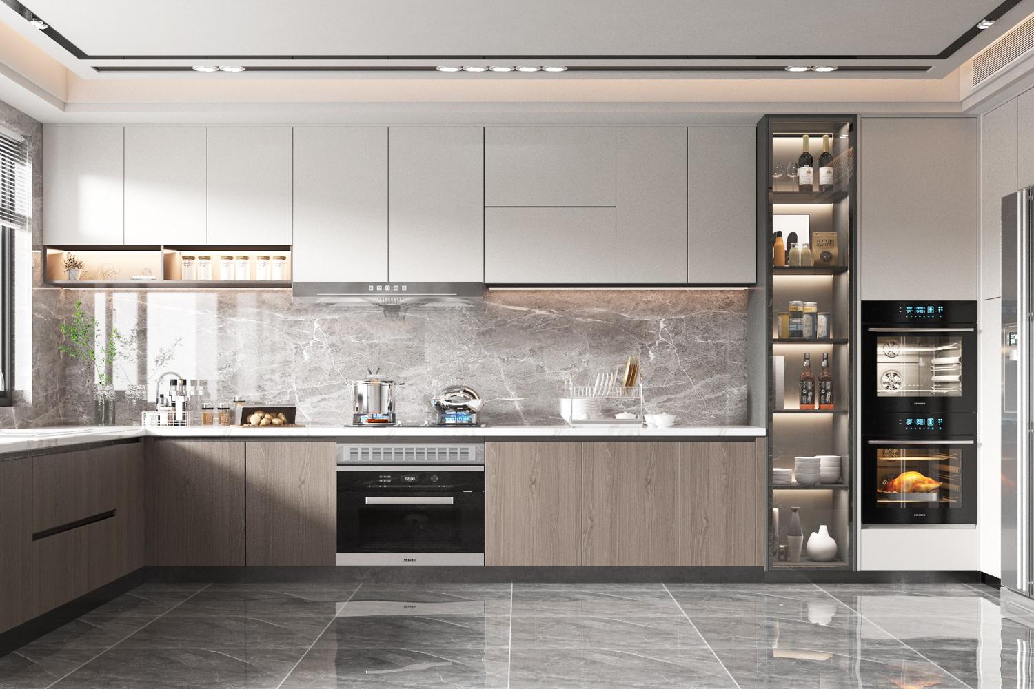 Kitchen Cabinets Stylish Veneer Finish Elegant Modern Look