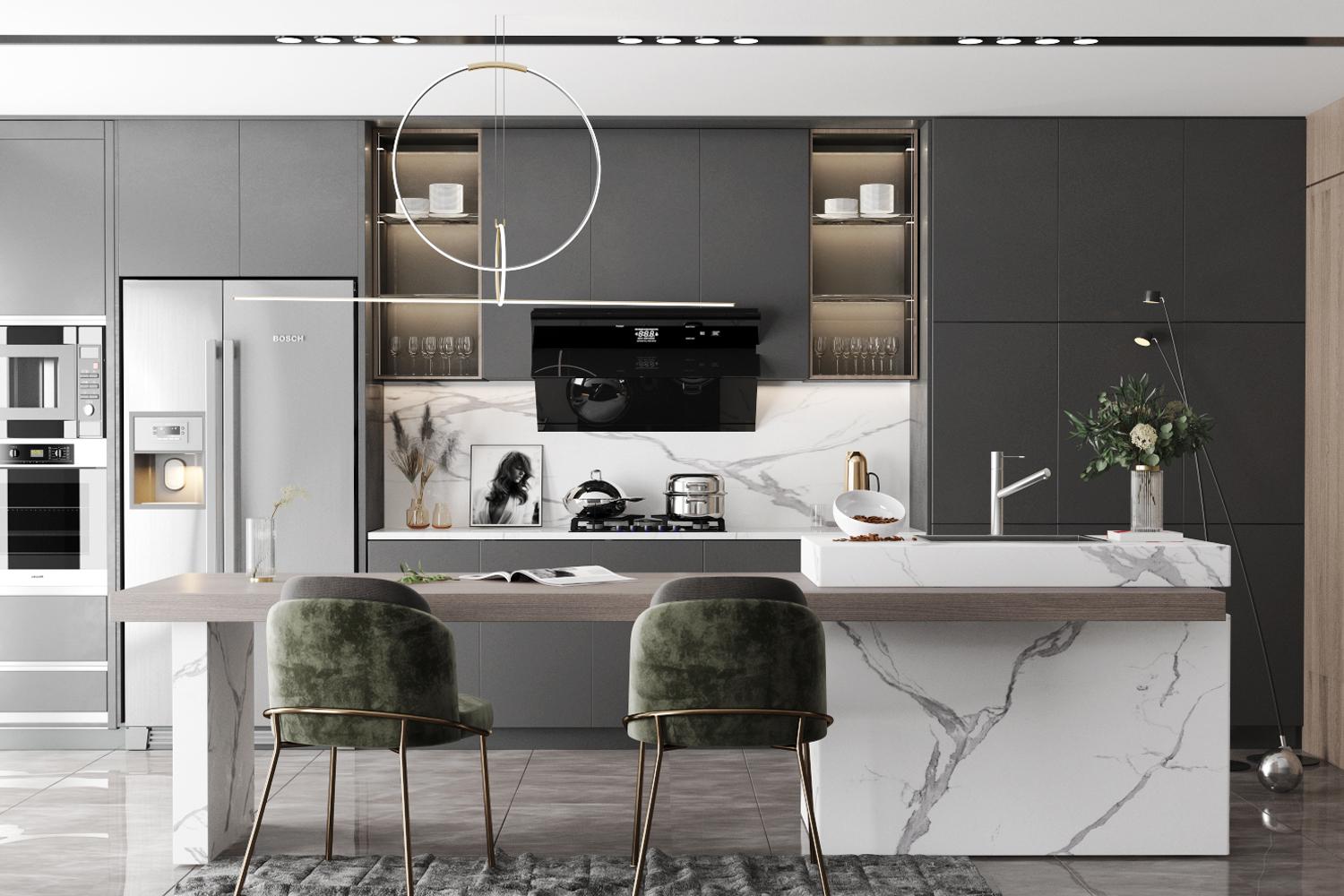 Chinese Lacquer kitchen cabinets wholesale with Island