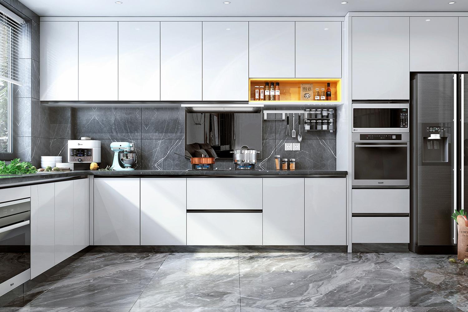 Modern Kitchen Cabinets White Lacquer Finish with Elegant Style