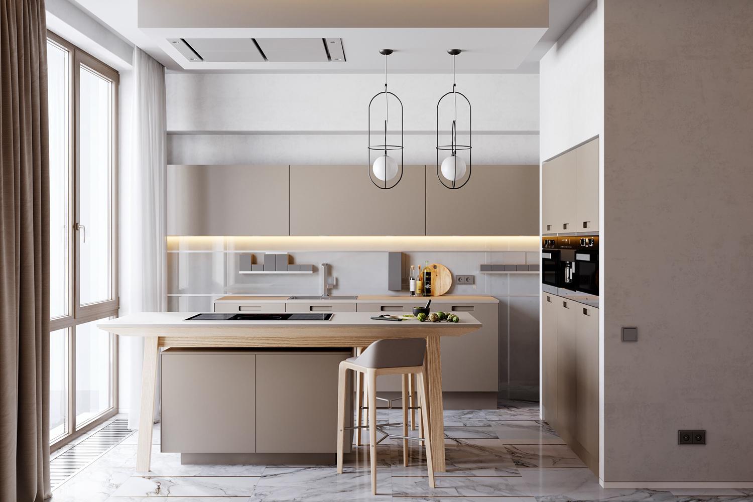 Modern Kitchen Cabinet Smooth Lacquer Finish Household Design Functional Cabinet Set
