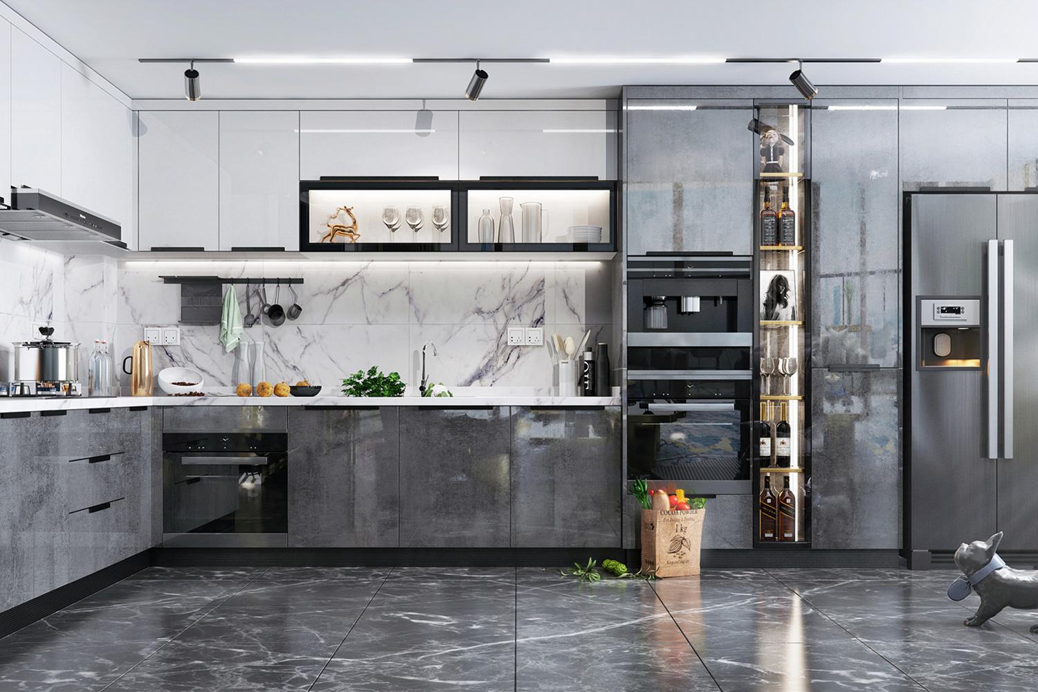 Modern China Gray Kitchen Cabinet with Island