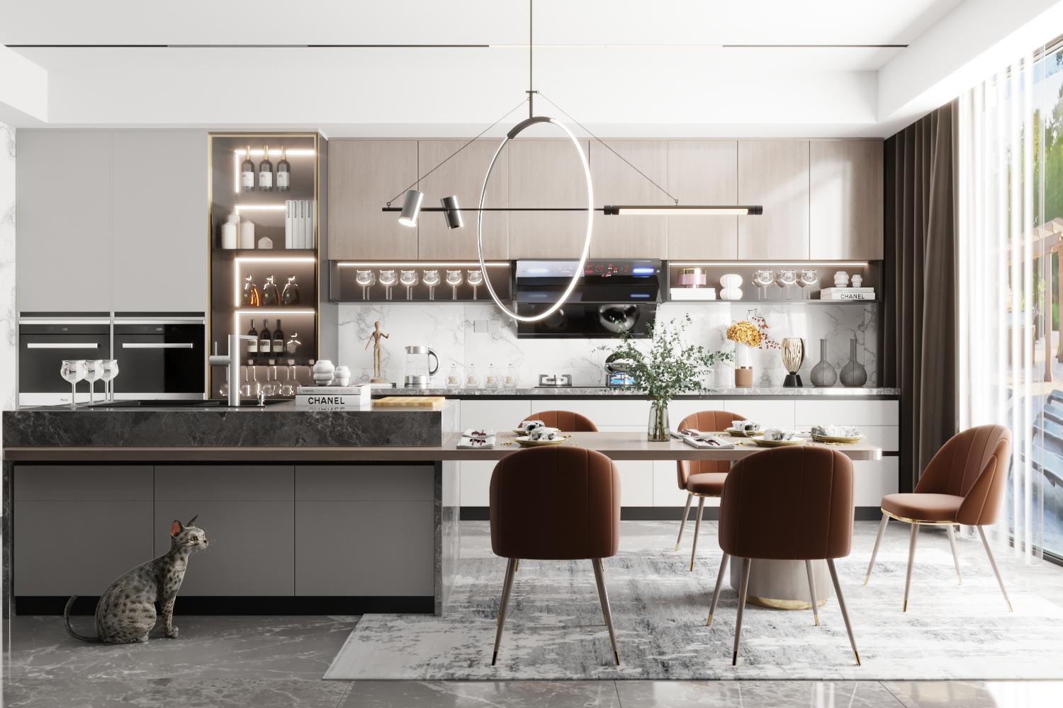 Kitchen Cabinet Stylish White Lacquer Finish Modern Style Long-lasting Kitchen Unit