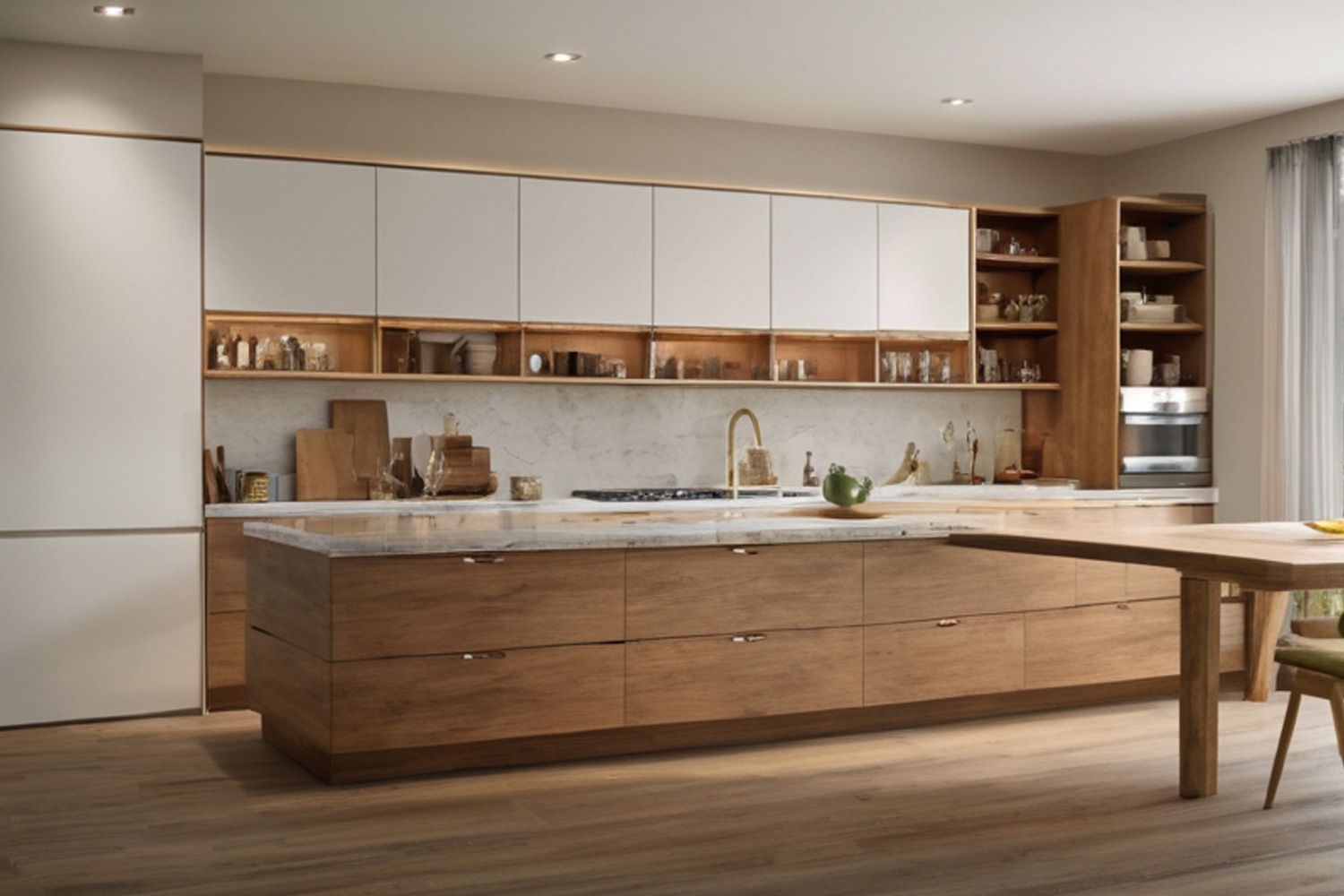 Rustic brown kitchen cabinets with natural wood grain for a farmhouse kitchen.