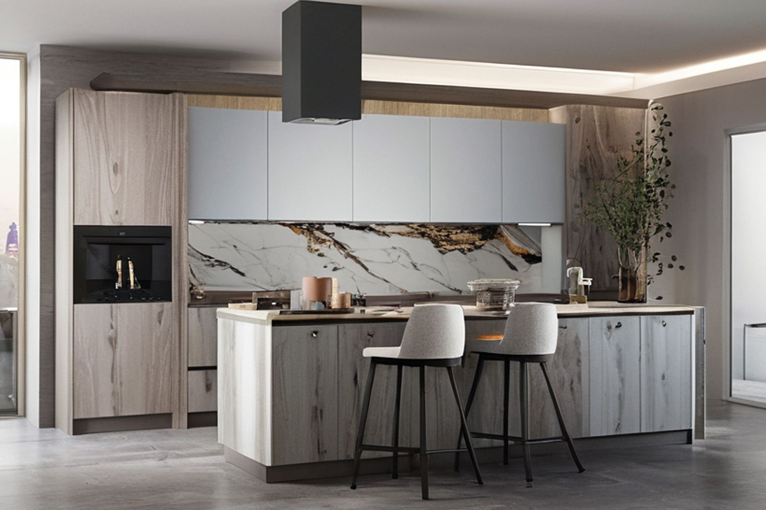 Kitchen Cabinet Modern Home Furniture Natural Veneer Finish Eco-friendly Cabinet