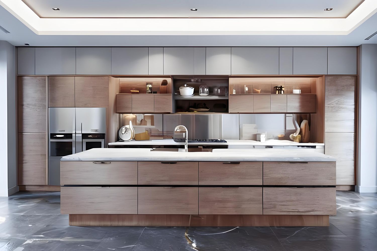 Modern Kitchen Cabinet Smooth Veneer Finish Stylish Design Durable Cabinet