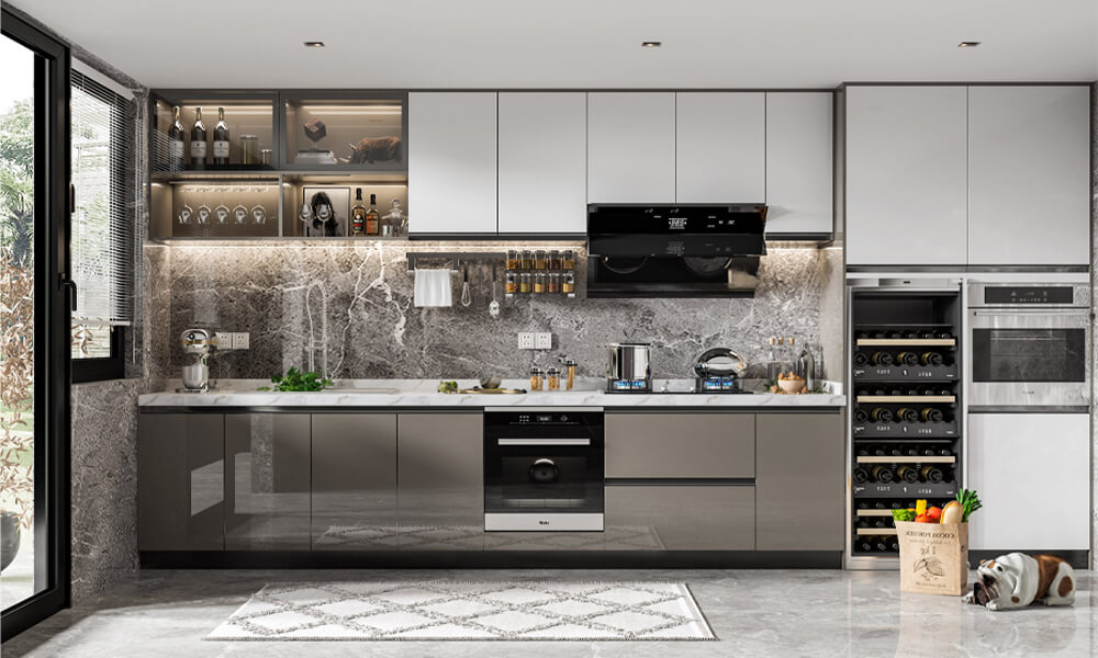 Kitchen Cabinet High-Gloss Lacquer Functional Cabinet Space-saving Design Durable Wood Material for Smart Kitchens