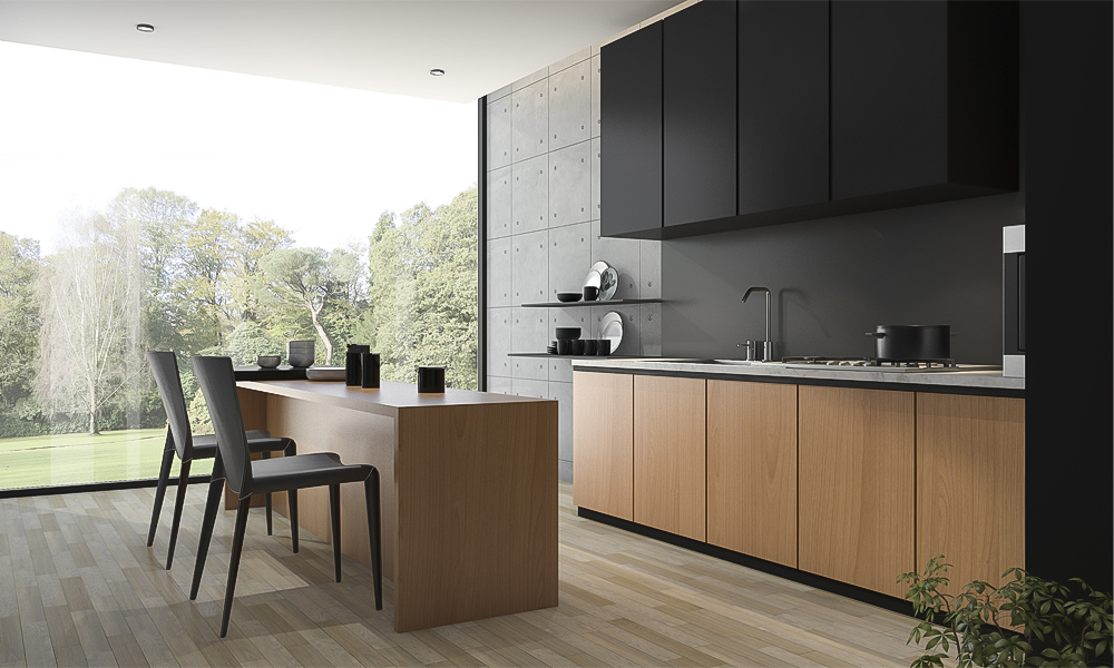 Modern Kitchen Cabinet with Island Smooth Lacquer Finish Soft Close Hinges Cupboards for Long-lasting Use