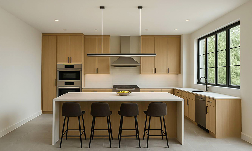 Kitchen Cabinets Luxurious Veneer Finish Practical Layout Eco-friendly Pull-Out Cabinet for Modern Family Kitchen