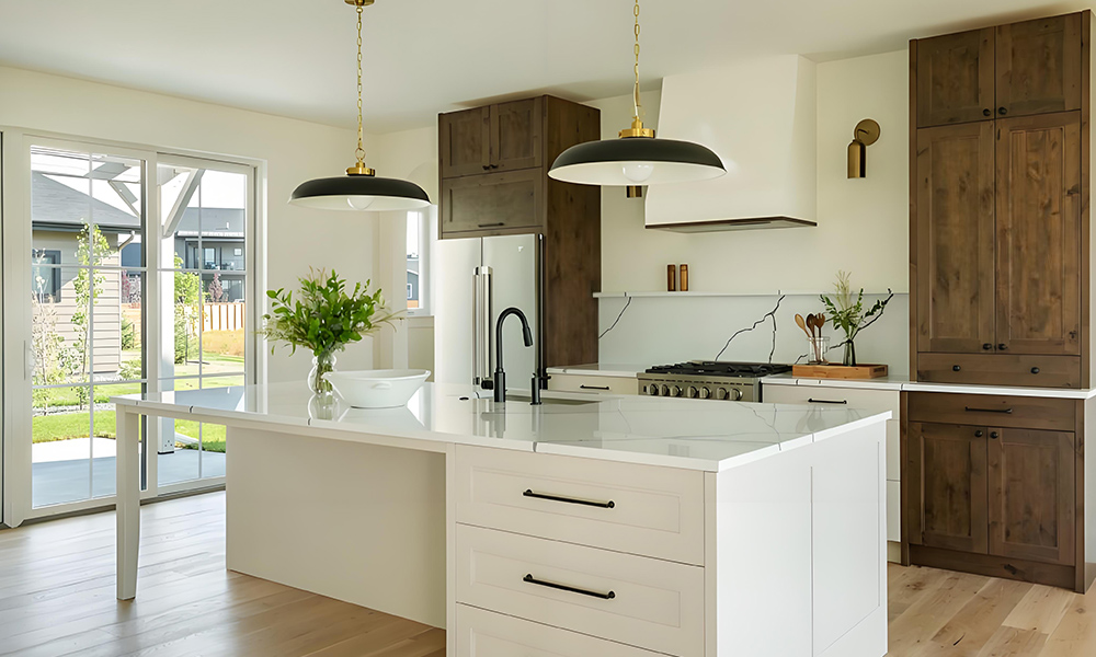 Modern Kitchen Cabinet Polished Lacquer Finish Moisture Resistant Panels No-Slam Drawers Durable Wooden Cupboards for Kitchen Spaces