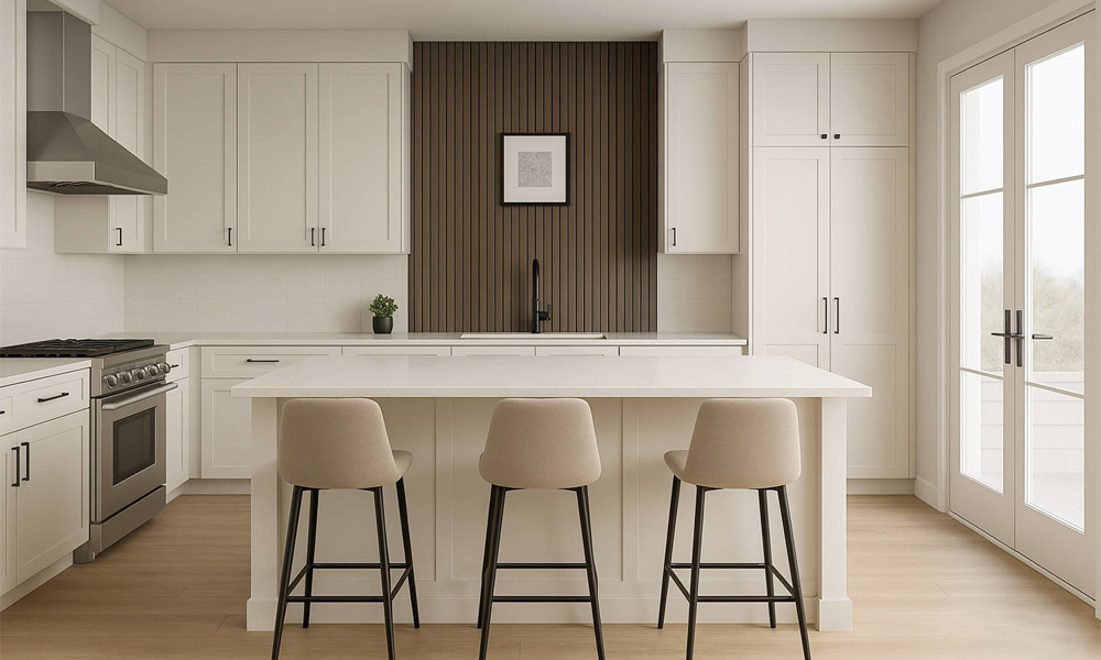 Modern Kitchen Cabinet L-shaped Layout with Island Cozy Style Functional Design Pull-Out Cupboard for Luxurious Apartments