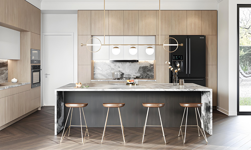 Modern Kitchen Cabinet with Sleek Veneer Finish Scratch-Resistant Surface Elegant Style Reinforced Hinges for Functional Compact Kitchens