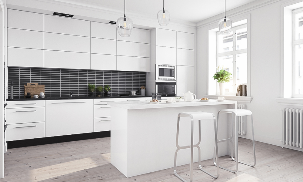 Modern Kitchen Cabinet with High Glossy Lacquer Finish Functional Design No-Slam Drawers for Space-Saving Kitchen Designs
