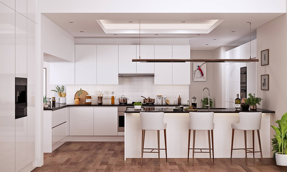 Kitchen Cabinet High Glossy Lacquer Finish Customized Design Durable Cupboards Minimalist Style for Modern Family
