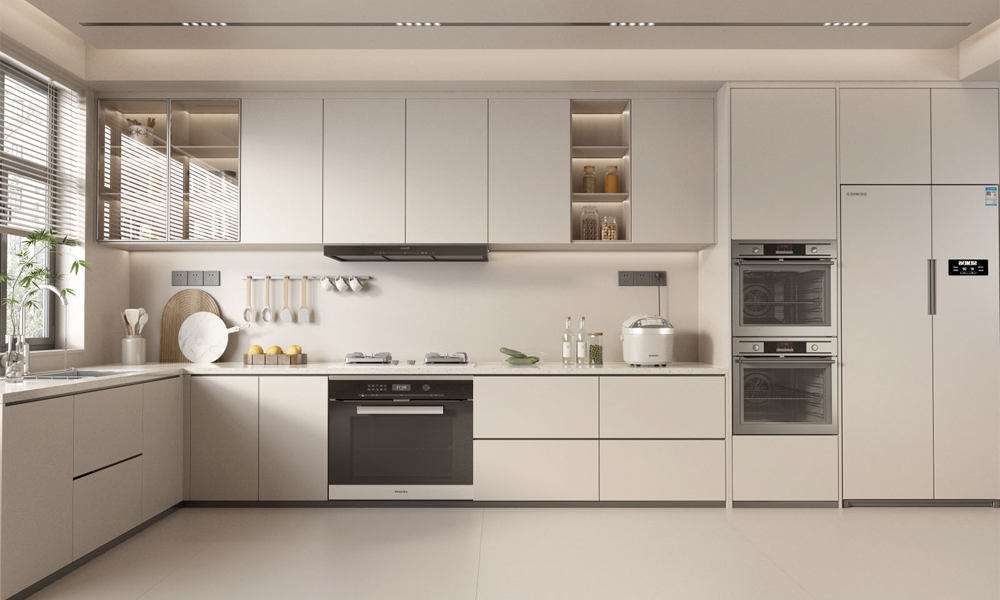 Kitchen Cabinet Modern Style Polished Lacquer Finish Smart Drawer System for Home Kitchen
