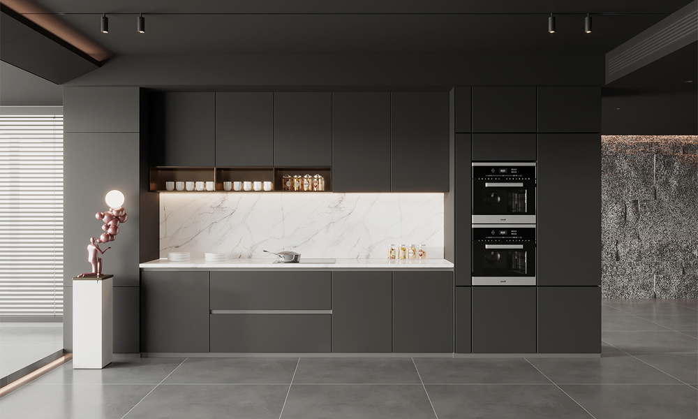 Kitchen Cabinet Modern Style Smooth Lacquer Finish Pull Out Drawers for Family Kitchens