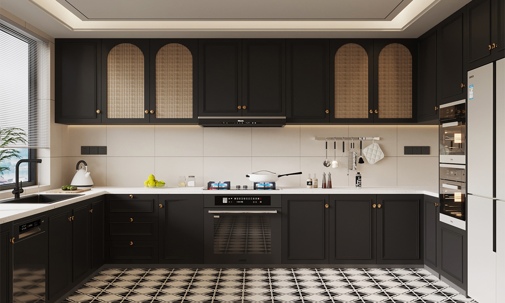 Modern Kitchen Cabinet Sleek Lacquer Finish Minimalist Style No-Slam Drawers for Home Kitchen
