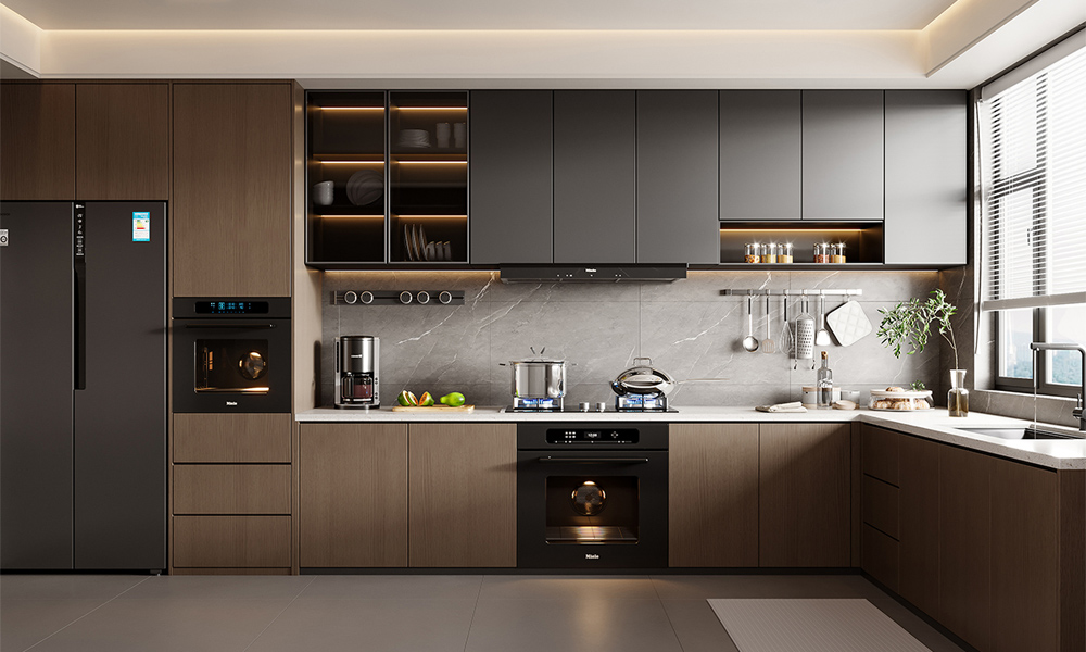 Modern Kitchen Fingerprint-Resistant Veneer Finish Spacious Storage No-Slam Drawers for Compact Kitchens