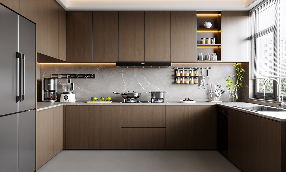 Kitchen Cabinet Durable Frame Veneer Finish Anti-scratch Pull Out Storage for Family Kitchen