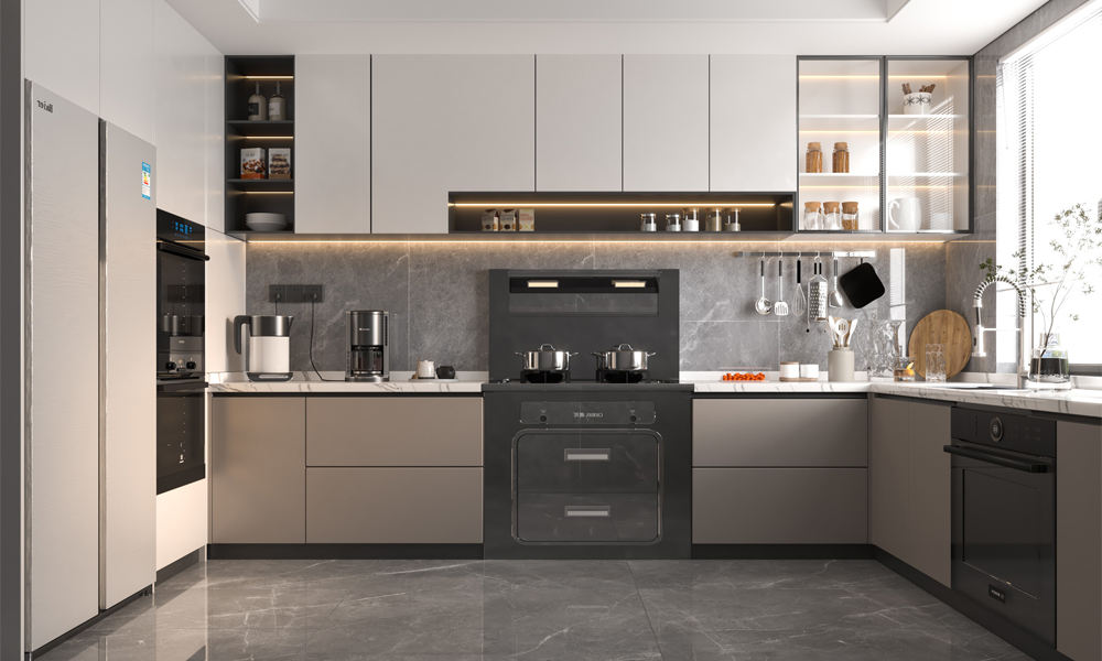 Kitchen Cabinet Stylish Lacquer Finish Contemporary Style Adjustable Shelves for Family Households