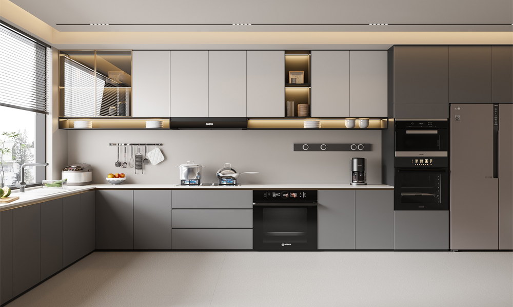 Kitchen Cabinet Matte Lacquer Surface Minimalist Adjustable Storage Zones for Home Kitchen