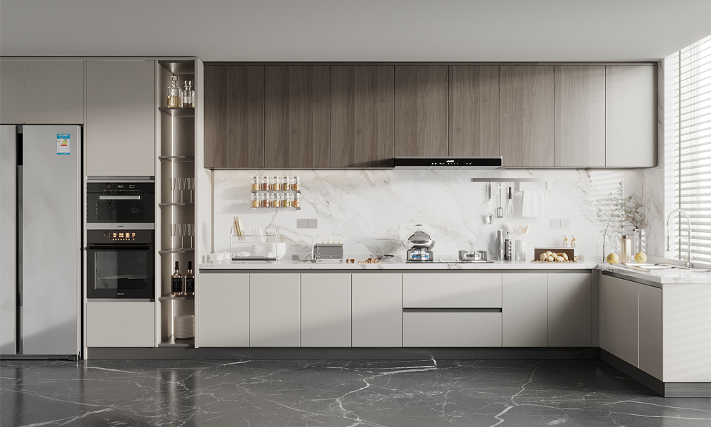 Comparison between custom kitchen cabinets and ready-made cabinets showing differences in design flexibility and space utilization.