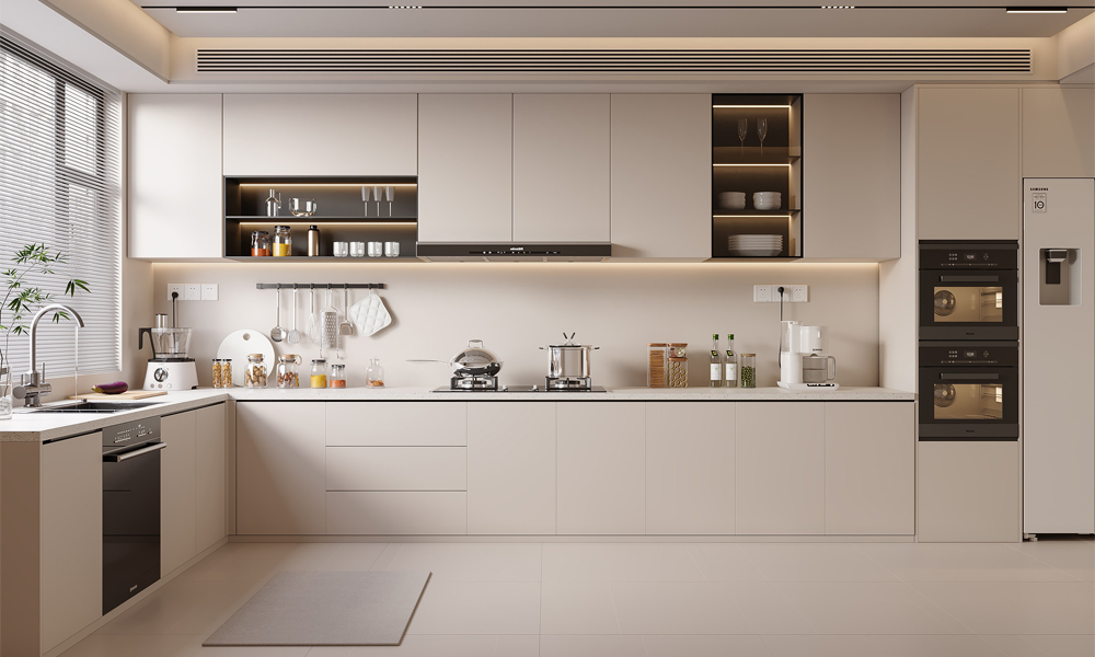 Modern Kitchen Cabinet Made Timeless Style Polished Lacquer Finish Practical Layout for Home Kitchens