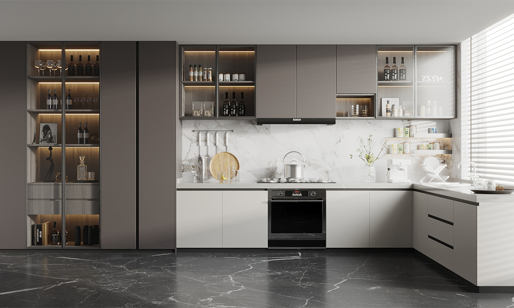 Kitchen Cabinet Smooth Lacquer Finish Modern Style No-Slam Drawers for Functional Kitchen Spaces