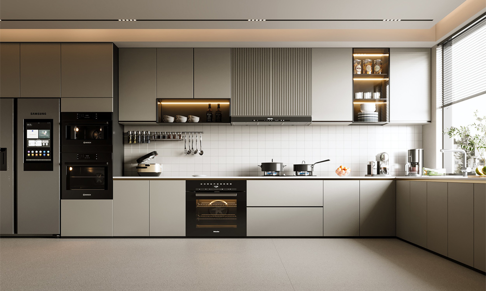 Kitchen Cabinet Elegant Style Smooth Lacquer Finish Durable Reinforced Hinges for Cooking Environments