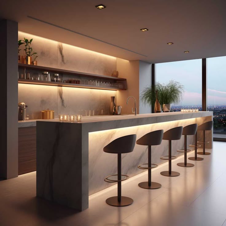 Contemporary Space-saving small kitchen design idea with island;Modern kitchen cabinets with integrated fridge and built in appliances