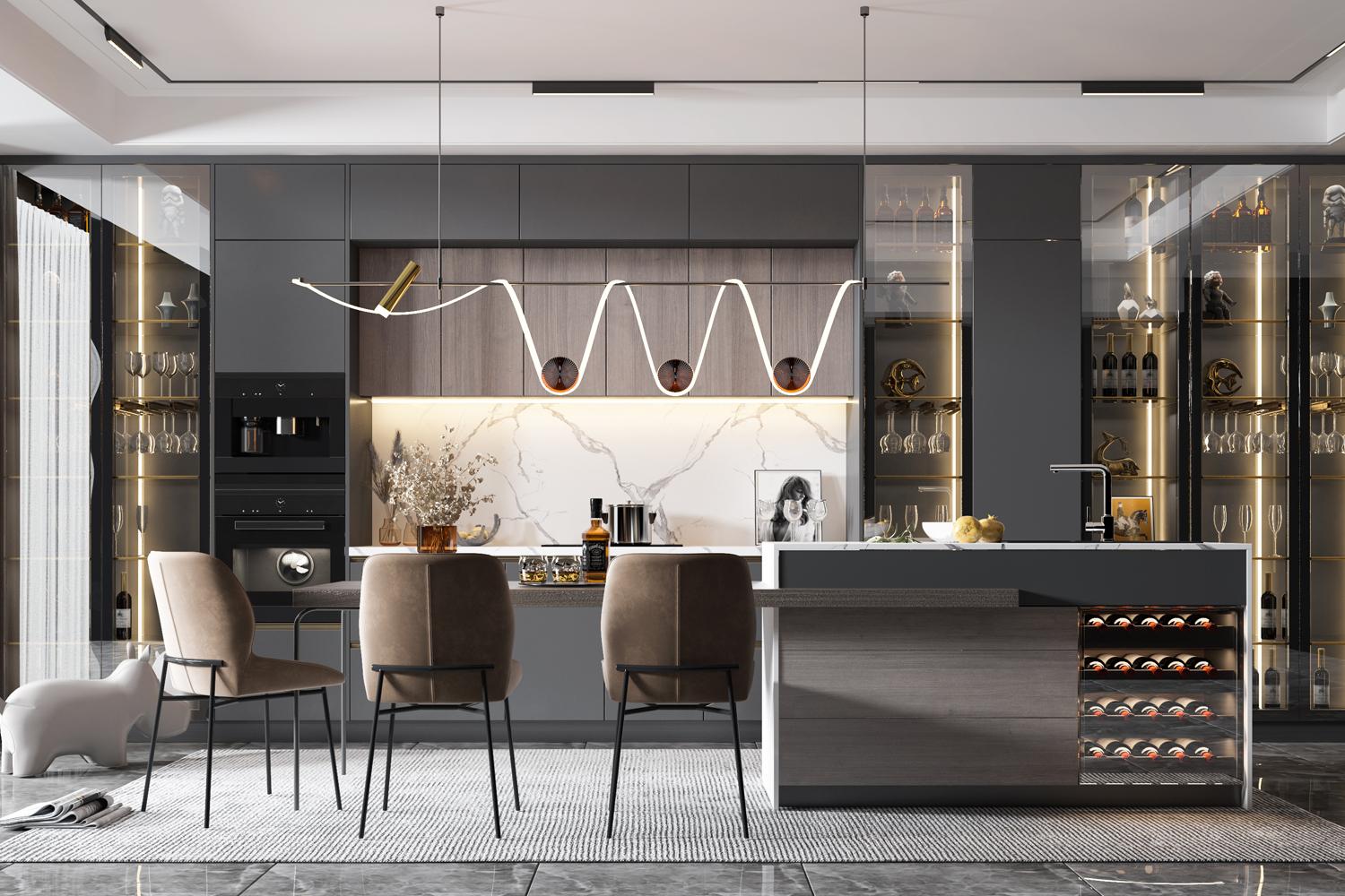Modern High-End Kitchen Cabinet Brands Elegant Lacquer Finish with Island