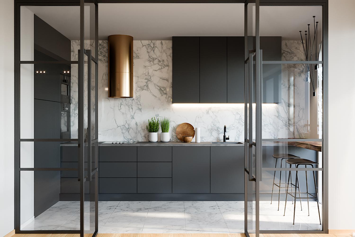 Kitchen Cabinets Black Matte Lacquer Finish Functional Design