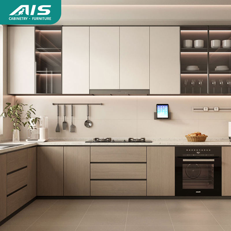 HPL laminate kitchen cabinets—edge banding close-up