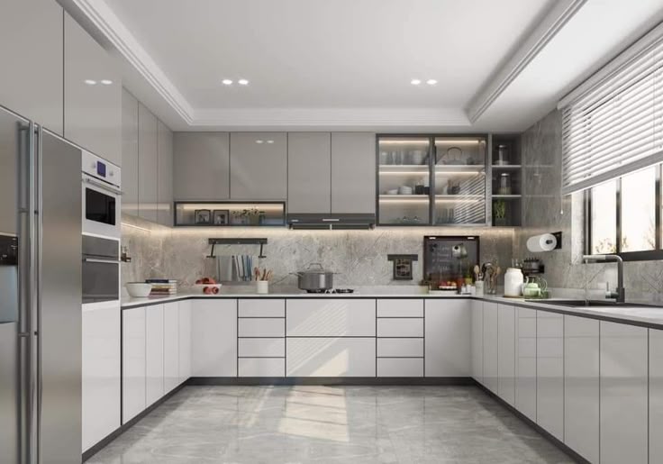concepto abierto de gabinetes de cocina conectados al salón con estilo contemporáneo