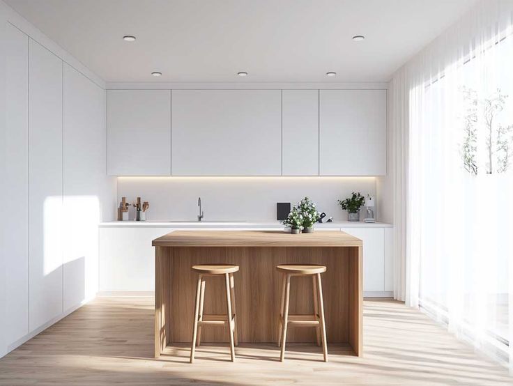 AIS Cabinet Compact kitchen island with slim profile and open storage shelves.