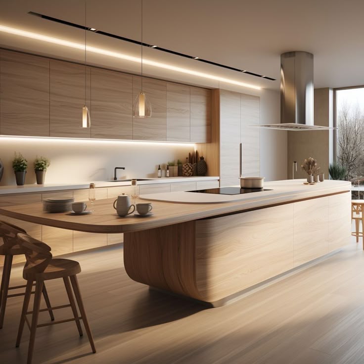 AIS Cabinet Smart kitchen island with hidden charging ports and integrated lighting.