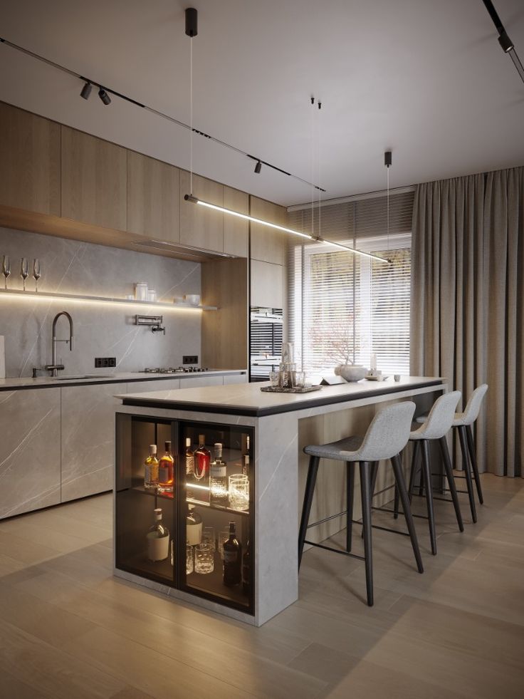 AIS Cabinet Storage-rich kitchen island with deep drawers and integrated pull-out bins.
