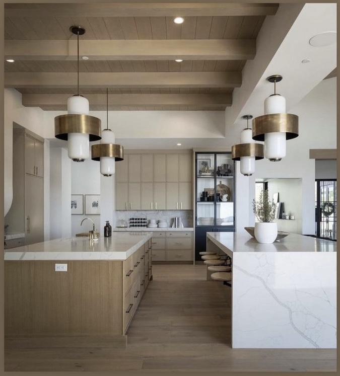 AIS Cabinet Double kitchen island layout in a spacious luxury home.