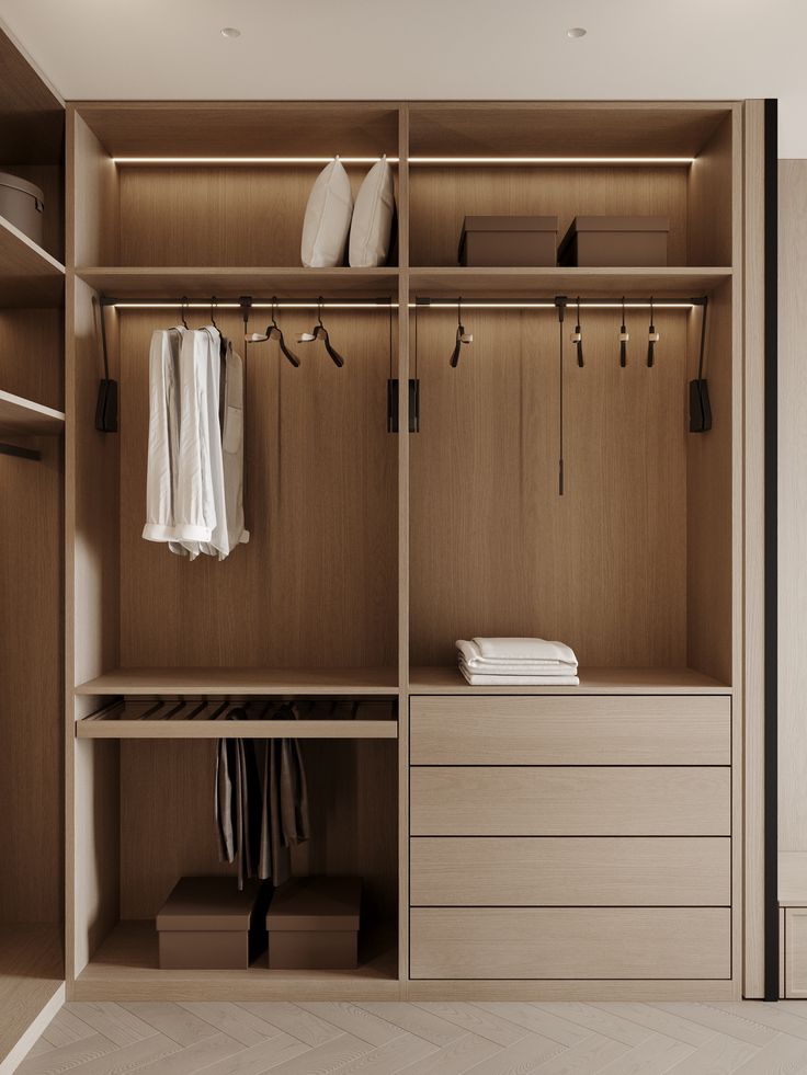 AIS Cabinet Wardrobe interior design with drawers, hanging rails, and shoe storage.