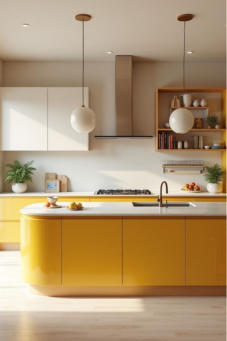 AIS Cabinet matte yellow kitchen cabinets with minimalist design.